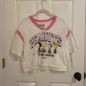 Peanuts V-Neck Football Style Shirt Snoopy Charlie Brown Lucy Linus